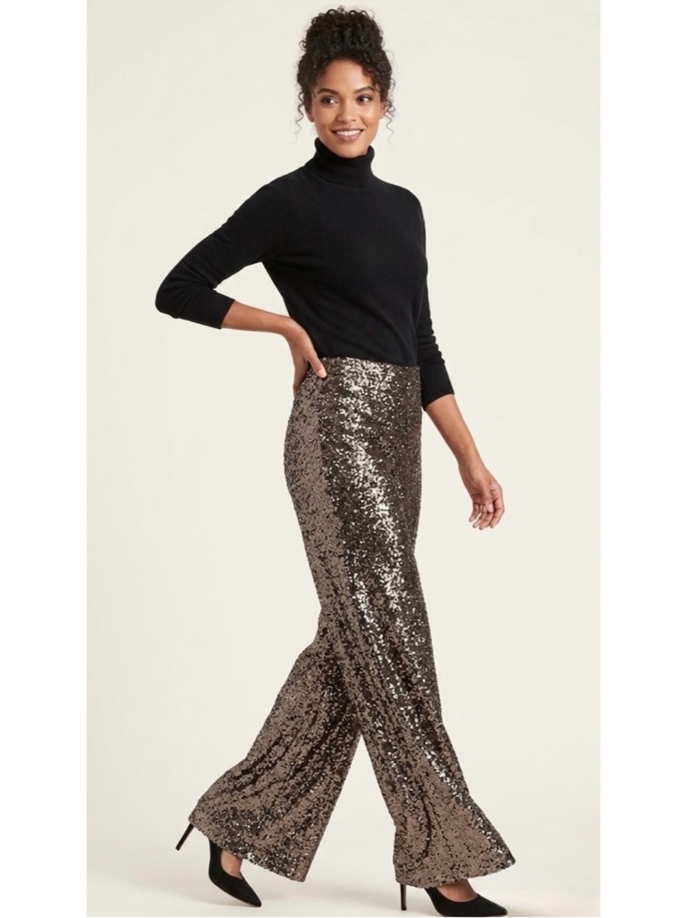 Banana Republic Wide Leg High Rise Sequin Pants in Bold Bronze Sz Large NWT